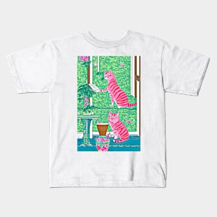 The adventures of pink, stripy cat Kids T-Shirt